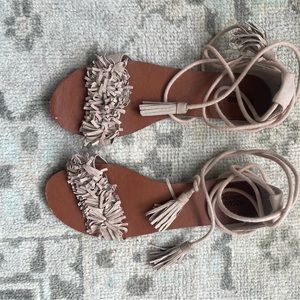 Mossimo Supply Co. nude vegan suede fringe wrap sandals